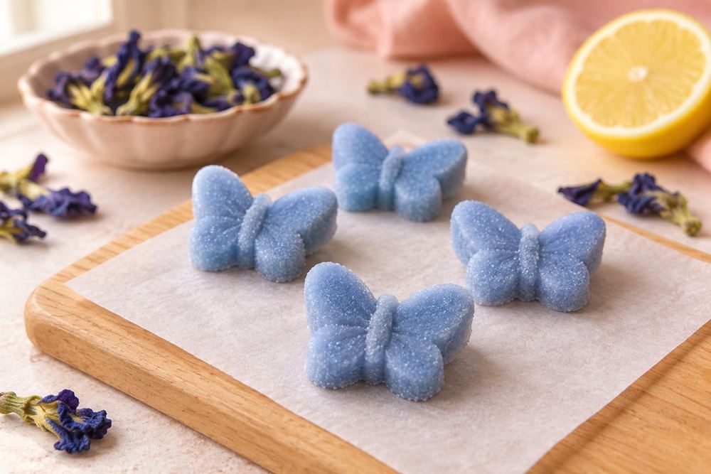 Sky-blue butterfly tea charms
