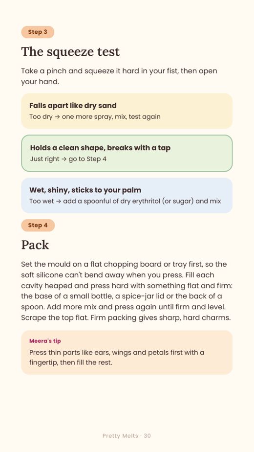 Course page: the squeeze test, with too dry, just right and too wet